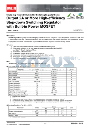 BD9134MUV datasheet - Output 2A or More High-efficiency Step-down Switching Regulator with Built-in Power MOSFET