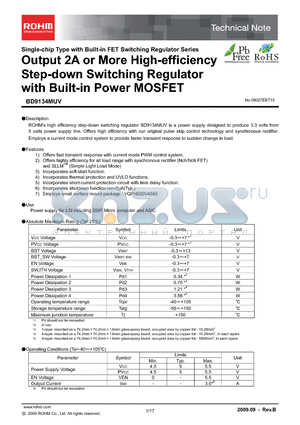 BD9134MUV-E2 datasheet - Output 2A or More High-efficiency Step-down Switching Regulator with Built-in Power MOSFET