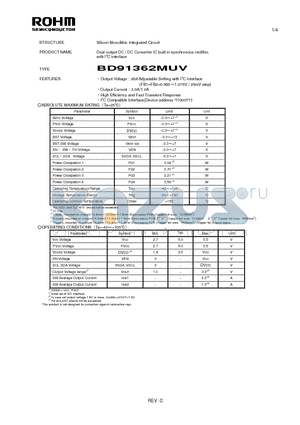 BD91362MUV datasheet - Silicon Monolithic Integrated Circuit