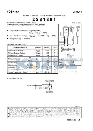 2SB1381 datasheet - TRANSISTOR (HIGH POWER SWITCHING, HAMMER DRIVE, PULSE MOTOR DRIVE APPLICATIONS)