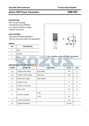 2SB1381 datasheet - Silicon PNP Power Transistors