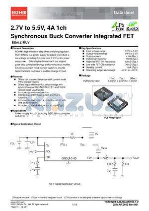 BD9137MUV datasheet - 2.7V to 5.5V, 4A 1ch Synchronous Buck Converter Integrated FET