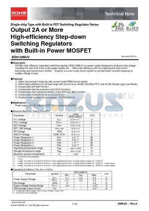 BD9139MUV datasheet - Output 2A or More High-efficiency Step-down Switching Regulators with Built-in Power MOSFET