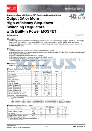 BD9139MUV-E2 datasheet - Output 2A or More High-efficiency Step-down Switching Regulators with Built-in Power MOSFET