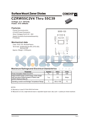 CZRW55C3V9 datasheet - Surface Mount Zener Diodes