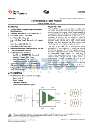 AMC1200SDUB datasheet - Fully-Differential Isolation Amplifier