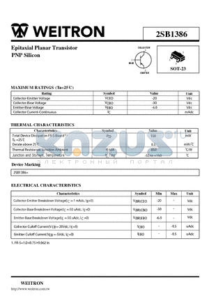 2SB1386 datasheet - Epitaxial Planar Transistor PNP Silicon