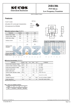 2SB1386 datasheet - PNP Silicon Low Frequency Transistor