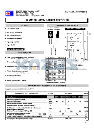 12SK60 datasheet - 12 AMP SCHOTTKY BARRIER RECTIFIERS