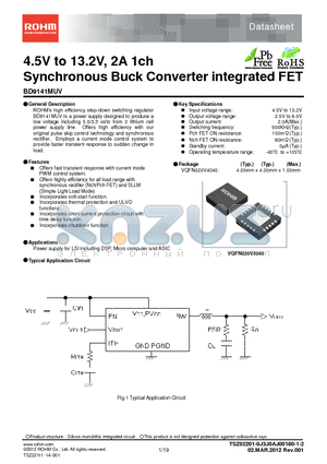 BD9141MUV datasheet - 4.5V to 13.2V, 2A 1ch Synchronous Buck Converter integrated FET