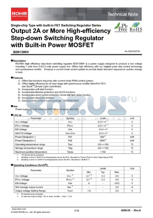 BD9130NV datasheet - Output 2A or More High-efficiency Step-down Switching Regulator with Built-in Power MOSFET
