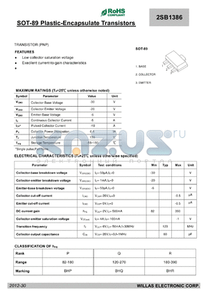 2SB1386 datasheet - SOT-89 Plastic-Encapsulate Transistors