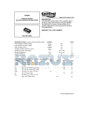 CZS5064_10 datasheet - SURFACE MOUNT SILICON CONTROLLED RECTIFIER