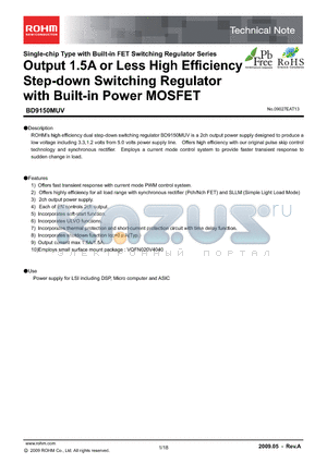 BD9150MUV datasheet - Output 1.5A or Less High Efficiency Step-down Switching Regulator with Built-in Power MOSFET