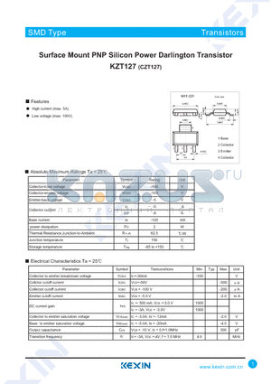 CZT127 datasheet - Surface Mount PNP Silicon Power Darlington Transistor