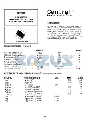 CZT2000 datasheet - NPN SILICON EXTREMELY HIGH VOLTAGE DARLINGTON TRANSISTOR