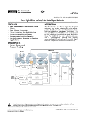 AMC1210IRHAR datasheet - Quad Digital Filter for 2nd-Order Delta-Sigma Modulator