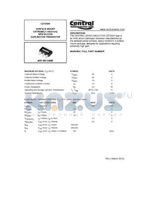 CZT250K_10 datasheet - SURFACE MOUNT EXTREMELY HIGH hFE NPN SILICON DARLINGTON TRANSISTOR