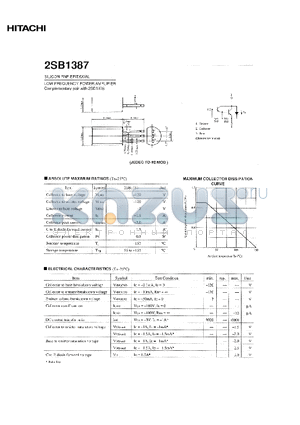 2SB1387 datasheet - LOW FREQUENCY POWER AMPLIFIER Complementary pair with 2SD1978