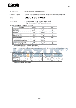 BD9160FVM datasheet - 1ch DCDC Converter Controller IC with Built-in Synchronous Rectifier