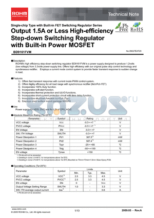 BD9161FVM datasheet - Output 1.5A or Less High-efficiency Step-down Switching Regulator with Built-in Power MOSFET