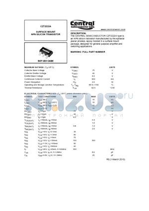 CZT2222A_10 datasheet - SURFACE MOUNT NPN SILICON TRANSISTOR