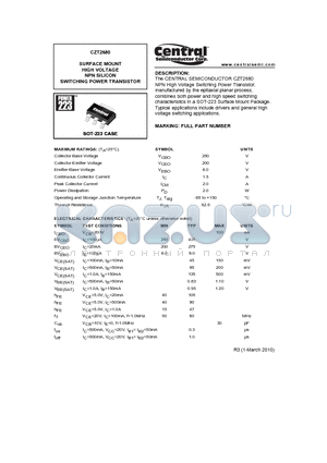 CZT2680_10 datasheet - SURFACE MOUNT HIGH VOLTAGE NPN SILICON SWITCHING POWER TRANSISTOR