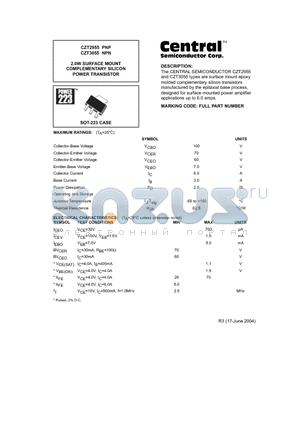 CZT2955 datasheet - 2.0W SURFACE MOUNT COMPLEMENTARY SILICON POWER TRANSISTOR