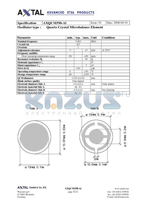 AXQCM598-AL datasheet - Quartz Crystal Microbalance Element