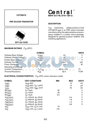 CZT2907A datasheet - PNP SILICON TRANSISTOR