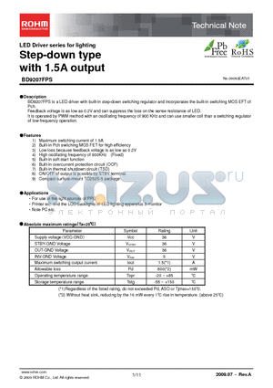 BD9207FPS datasheet - Step-down type with 1.5A output
