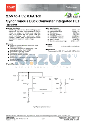 BD9161FVM datasheet - 2.5V to 4.5V, 0.6A 1ch Synchronous Buck Converter Integrated FET