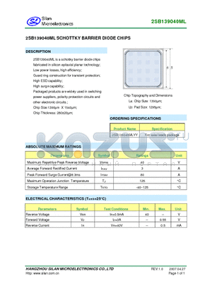 2SB139040ML datasheet - SCHOTTKY BARRIER DIODE CHIPS