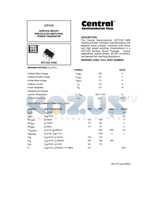 CZT3120 datasheet - SURFACE MOUNT NPN SILICON SWITCHING POWER TRANSISTOR