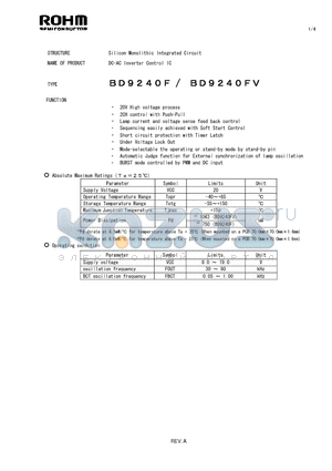 BD9240F datasheet - Silicon Monolithic Integrated Circuit