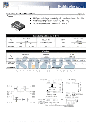 12ST0022P datasheet - 10/100 PC CARD LAN MAGNETICS SOLUTIONS