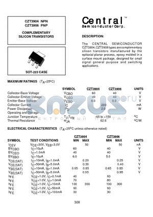 CZT3904 datasheet - COMPLEMENTARY SILICON TRANSISTORS