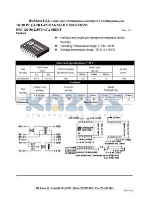 12ST0022PF datasheet - 10/100 PC CARD LAN MAGNETICS SOLUTIONS