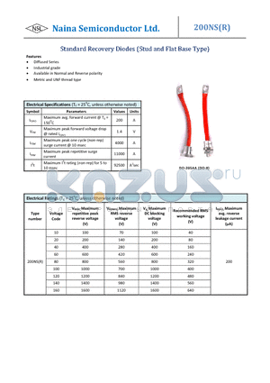 200NS datasheet - Standard Recovery Diodes (Stud and Flat Base Type)