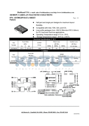 12ST0023P datasheet - 10/100 PC CARD LAN MAGNETICS SOLUTIONS