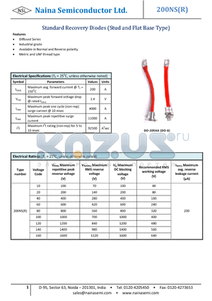 200NSR datasheet - Standard Recovery Diodes (Stud and Flat Base Type)