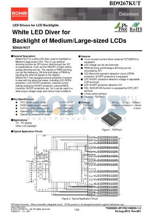 BD9267KUT datasheet - White LED Diver for Backlight of Medium/Large-sized LCDs