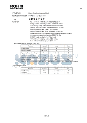 BD9270F datasheet - Silicon Monolithic Integrated Circuit