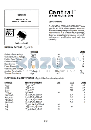 CZT5338 datasheet - NPN SILICON POWER TRANSISTOR