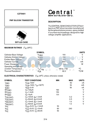 CZT5401 datasheet - PNP SILICON TRANSISTOR