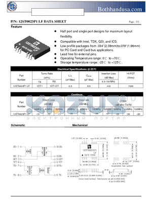 12ST0023P1-LF datasheet - 10/100 PC CARD LAN MAGNETICS