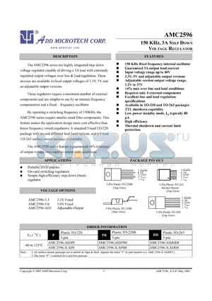 AMC2596 datasheet - 150 KHz, 3A STEP DOWN VOLTAGE REGULATOR