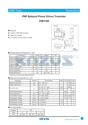 2SB1396 datasheet - PNP Epitaxial Planar Silicon Transistor