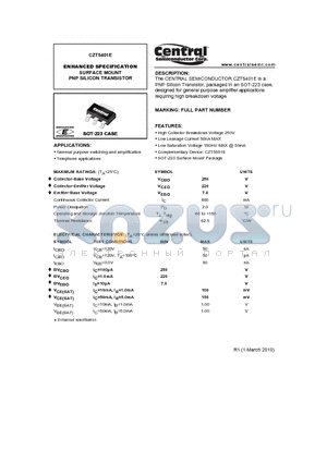 CZT5401E_10 datasheet - ENHANCED SPECIFICATION SURFACE MOUNT PNP SILICON TRANSISTOR