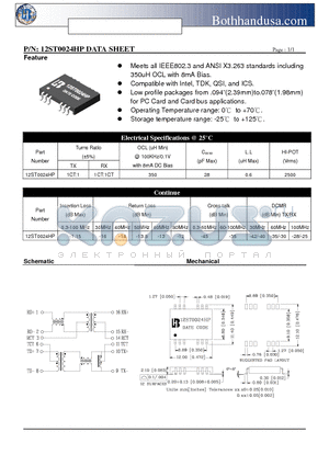 12ST0024HP datasheet - 10/100 PC CARD LAN MAGNETICS